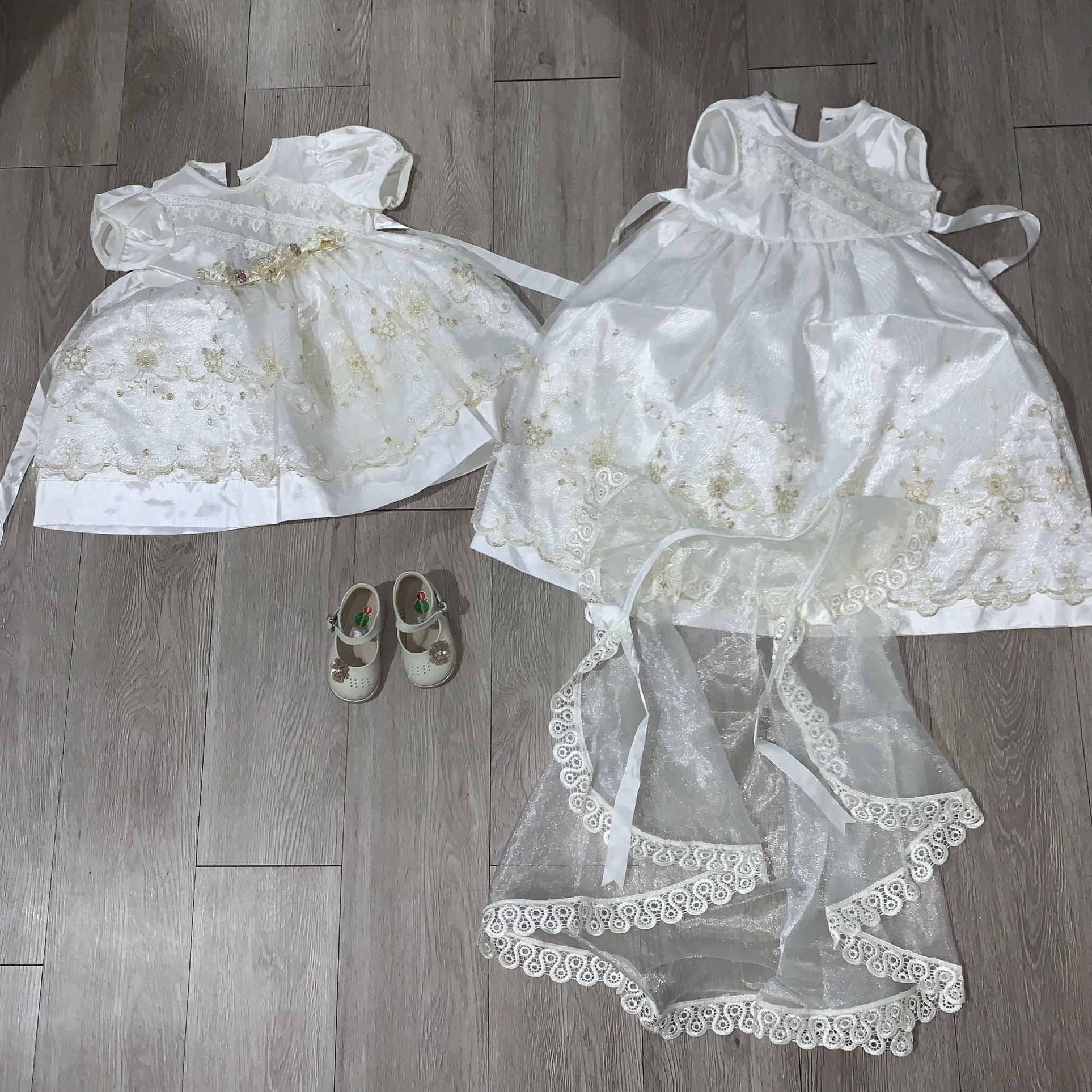 12 Month Baptism Babygirl Dress & Size 2 Shoes 