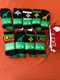 LRG Men's Crew Socks 12 Pairs Mid Calf Animal Print Logo Striped Black 6.5 - 12M