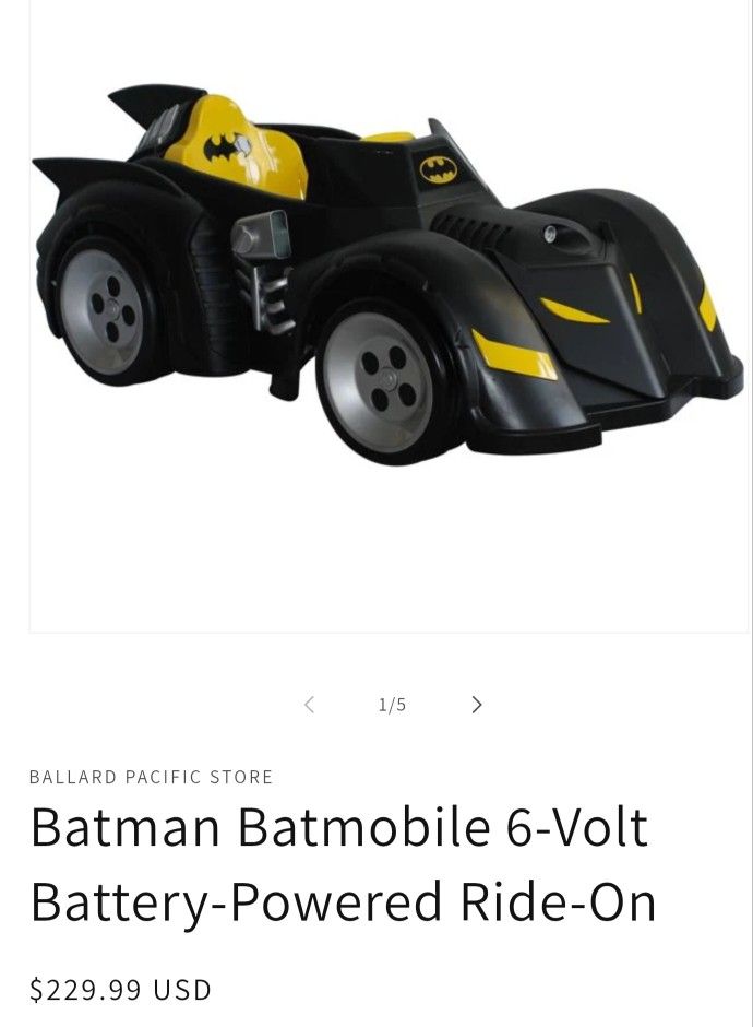 Power Wheels Batmobile Battery Powered Ride On 12V Batman