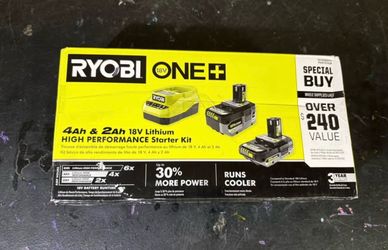 RYOBI 18v (1) 2.0 Ah Battery, (1) 4.0 Ah Battery, and Charger