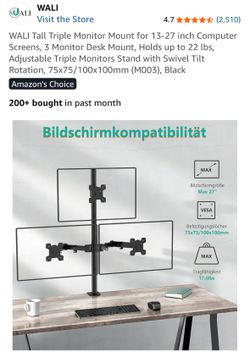 WALI Tall Triple Monitor Mount for 13-27 inch Computer Screens