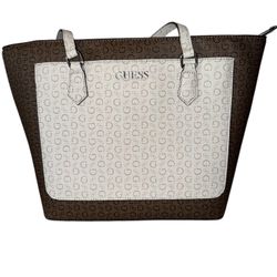 Guess Brown and White Shoulder Bag