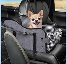 Center Console Dog Car Seat, Gray Booster for Small Dogs & Cats, Mesh Cover Portable Anti-collapse armrest Console seat with washable cushion, pillow 