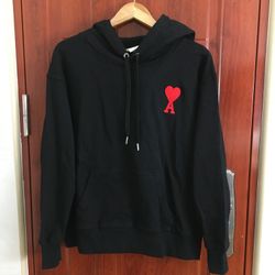 AMI PARIS Black unisex hooded sweatshirt