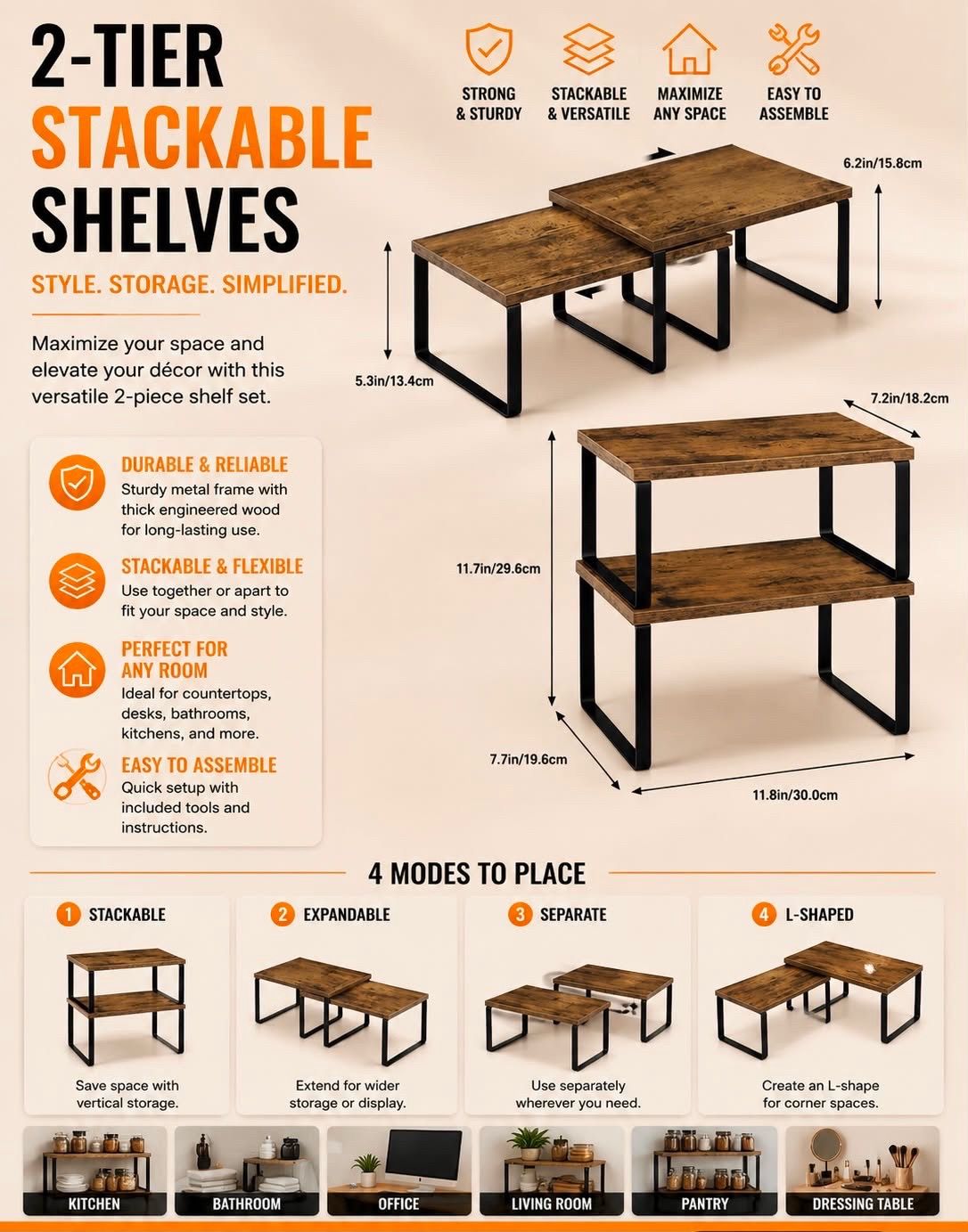 Two tier stackable shelves