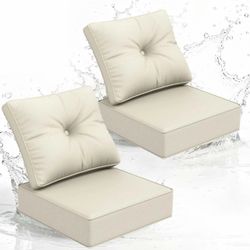 6"Thick Outdoor Patio Seat Cushion 2-Piece Set,24x24" High-Rebound Foam