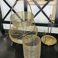 Two Tiered Gold Basket, Utensil Holder And Paper Towel Holder Target Threshold