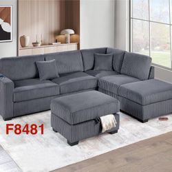 3 PC REVERSIBLE CHAISE SECTIONAL WITH USB AND STORAGE OTTOMAN 