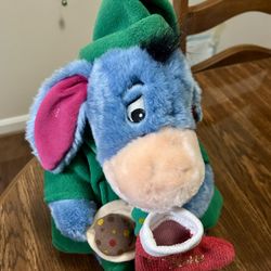 Disney Store Christmas Eeyore Plush Stuffed Year 2000 Y2K Millennium Vintage Chenille Stocking with Cookies