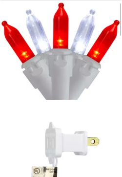 Set of 100 Red and Pure White LED Mini Christmas Lights - White Wire  GE 847973 STAYBRIGHT 100CT WARM WHITE Red LED MINI LIGHTS 24.7' GREEN STRING  GE