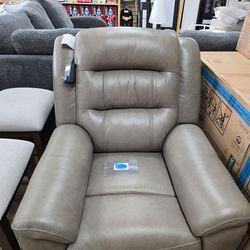 Barcalounger Premium Top Grain Leather Power Recliner - Pebble Gray
