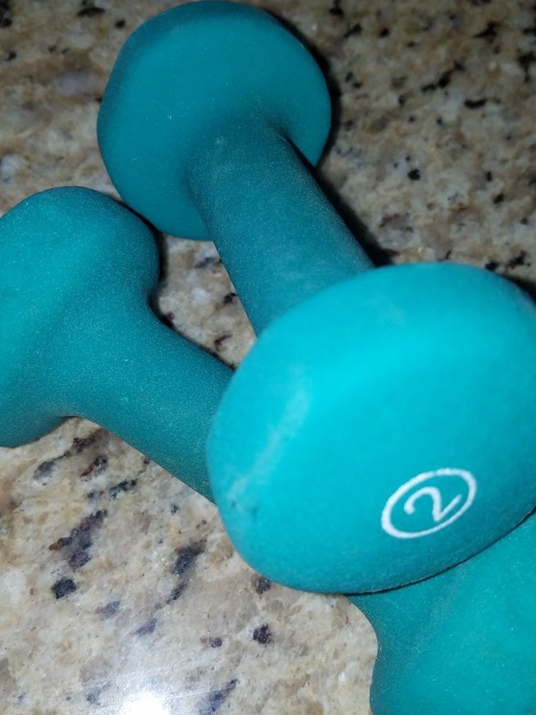2 Pound Set Hand Weights. Teal, Easy Grip