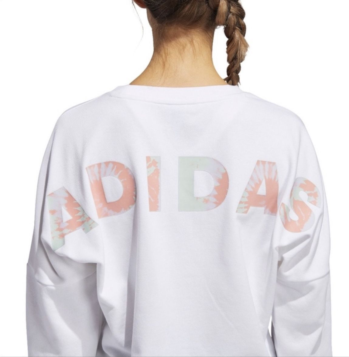 ADIDAS White Pastel Tie Dye Crop Sweatshirt L