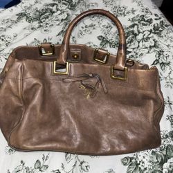 Vintage Prada Tan Calfskin Leather Ribbon Shopping Bag