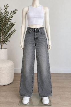 Zara Girls Gray Wide Leg Jeans Leopard Star Patches 12-13Y