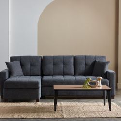 REVERSABLE SLEEPER SECTIONAL SOFA BROWN FABRIC 101×60