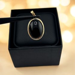 14K Gold Bezel Set Black Onyx Oval Pendant