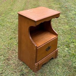 Vintage Maple Wood 1 Drawer Cabinet Nightstand Side Table