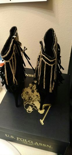 Black and Gold chain and fringe Booties