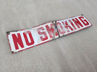 Vintage Porcelain No Smoking Red & White Sign Industrial Gas Station