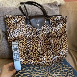 Nylon Leopard Print Faux Leather Bag New