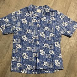 Howie Made in Hawaii Tropical Print Hawaiian Shirt Blue Size XL