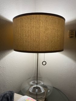 Glass Base Table Lamp with Burlap Drum Shade