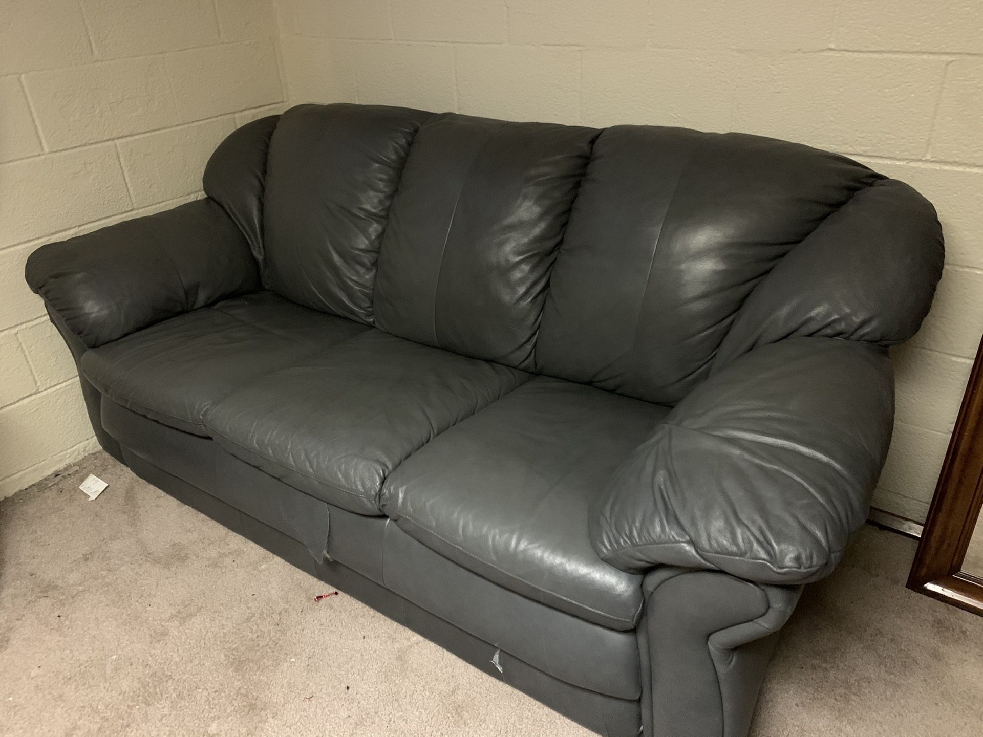 Real leather grey sofa and love seat