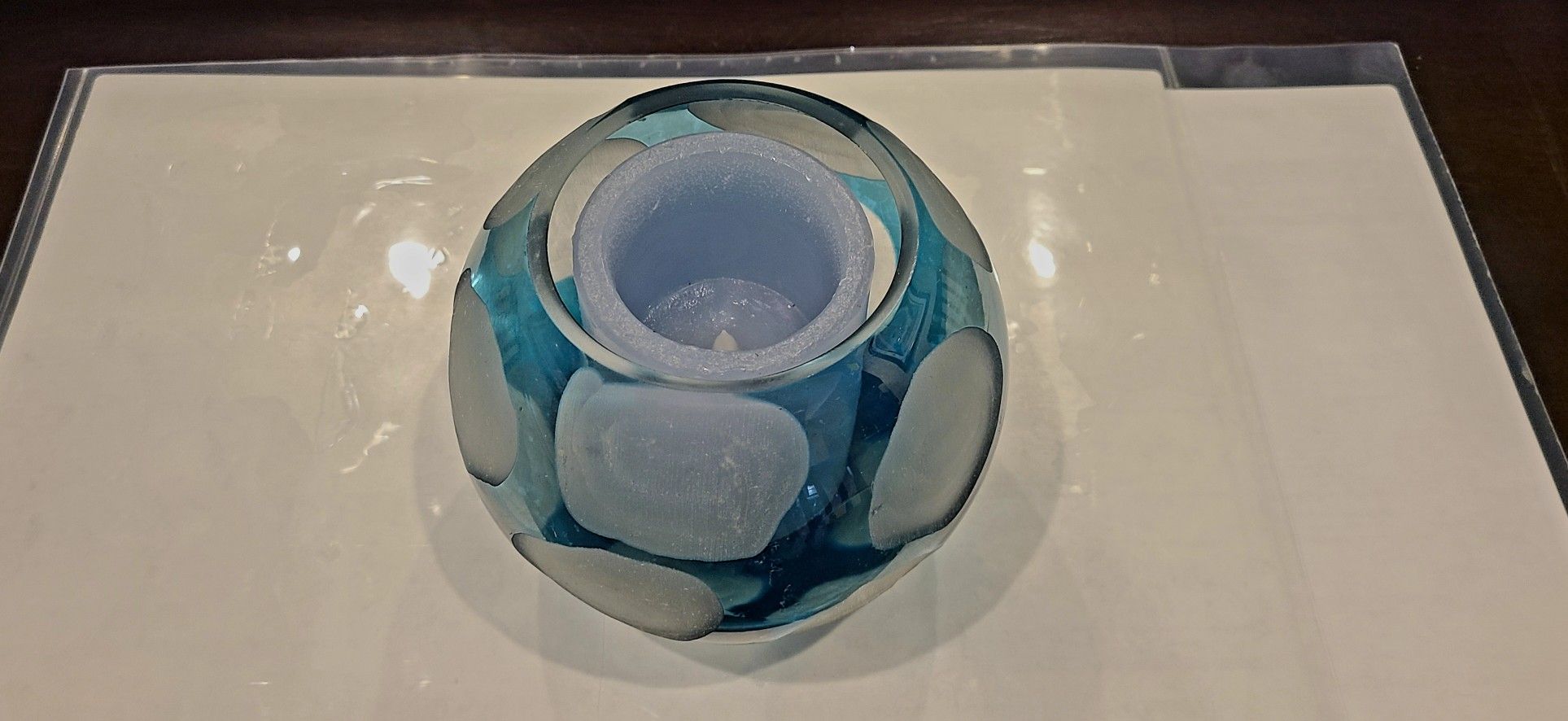 Blue Globe and Electric Candle (Glass Decor)