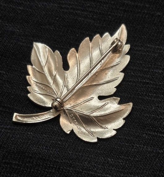 Tiffany and Co Sterling Silver Leaf pin. Tiffany & Company Brooch 925