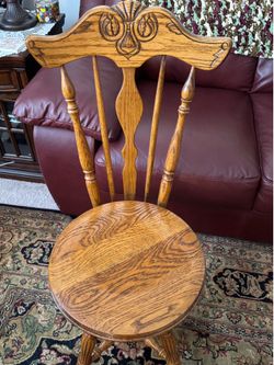 Antique Oak High Back Piano Stool