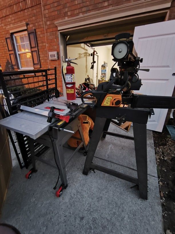 Table Saw , Chainsaw , And Radial Arm 10" Craftsman Vintage