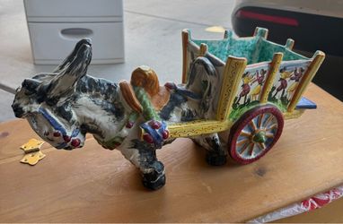 Ceramic Donkey and Cart Planter