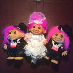 Ross troll dolls, bride and 2 Grooms, #18347 , #18346
