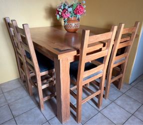 Solid Wood Mexican Rustic Dining Table Set – 6 Chairs