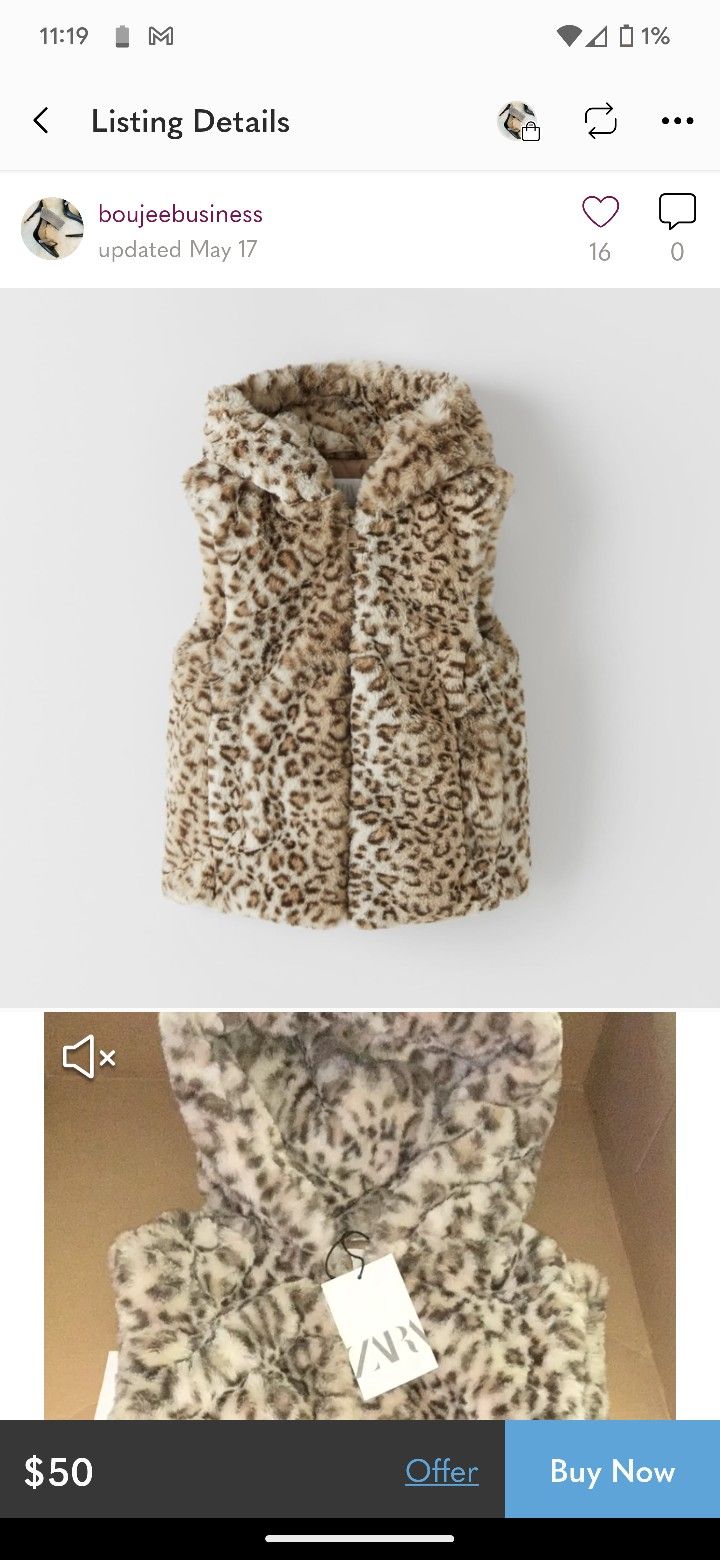 Zara Kids Size 8/9 Faux Cheetah Fur Vest