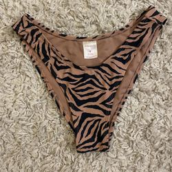 Semi New Xhilaration Tan/Black Women’s Swimwear Cheeky High Leg Bikini Bottom Size Medium 