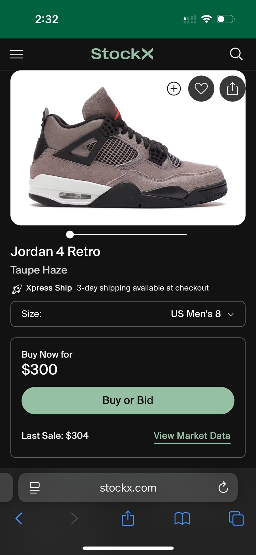 Air Jordan 4 Taupe Size 8