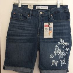 SHORTS- LEVIS BERMUDA SHORTS, HAND PAINTED With BUTTERFLIES & FLOWERS, Others Available