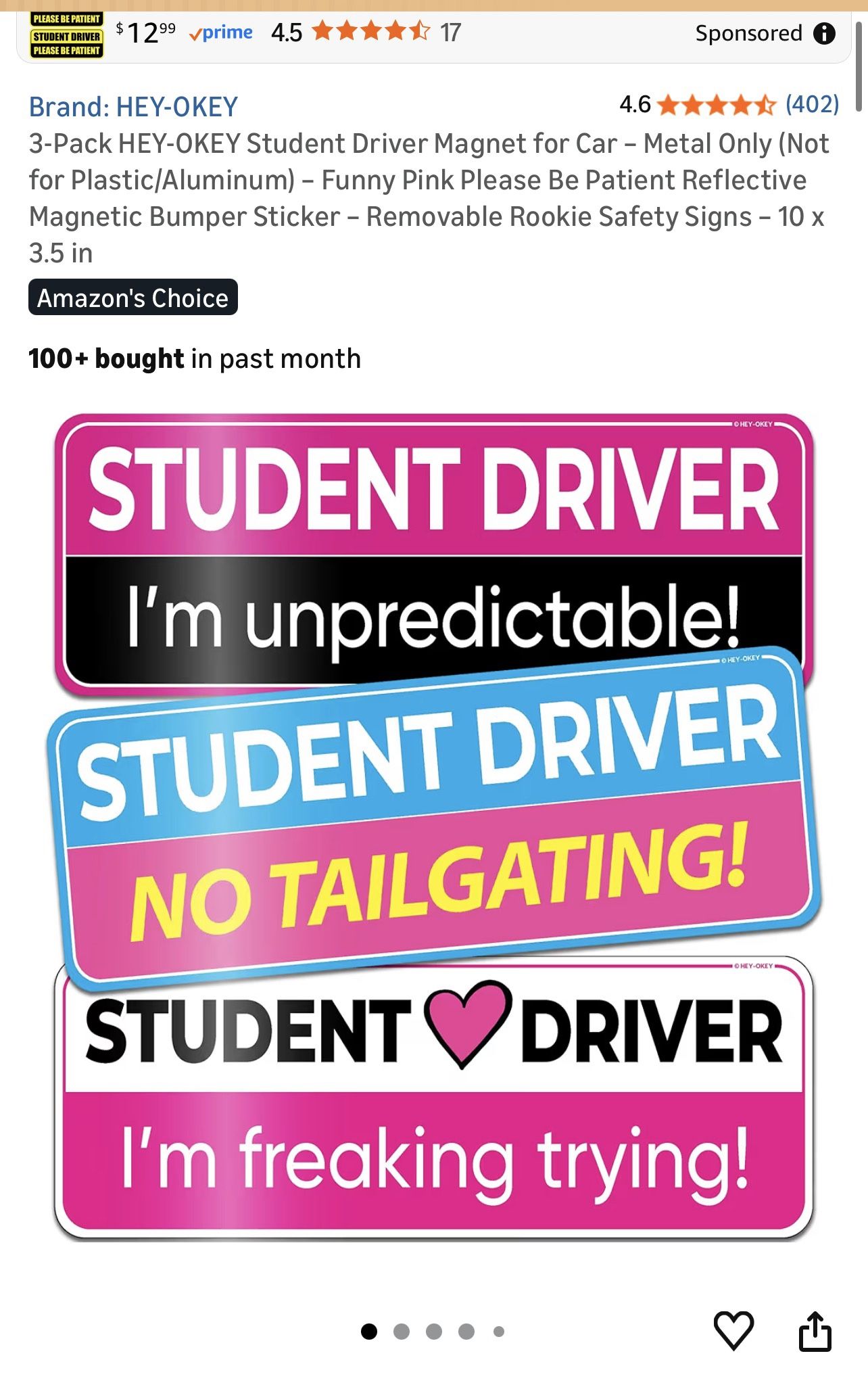 3-Pack HEY-OKEY Student Driver Magnet for Car