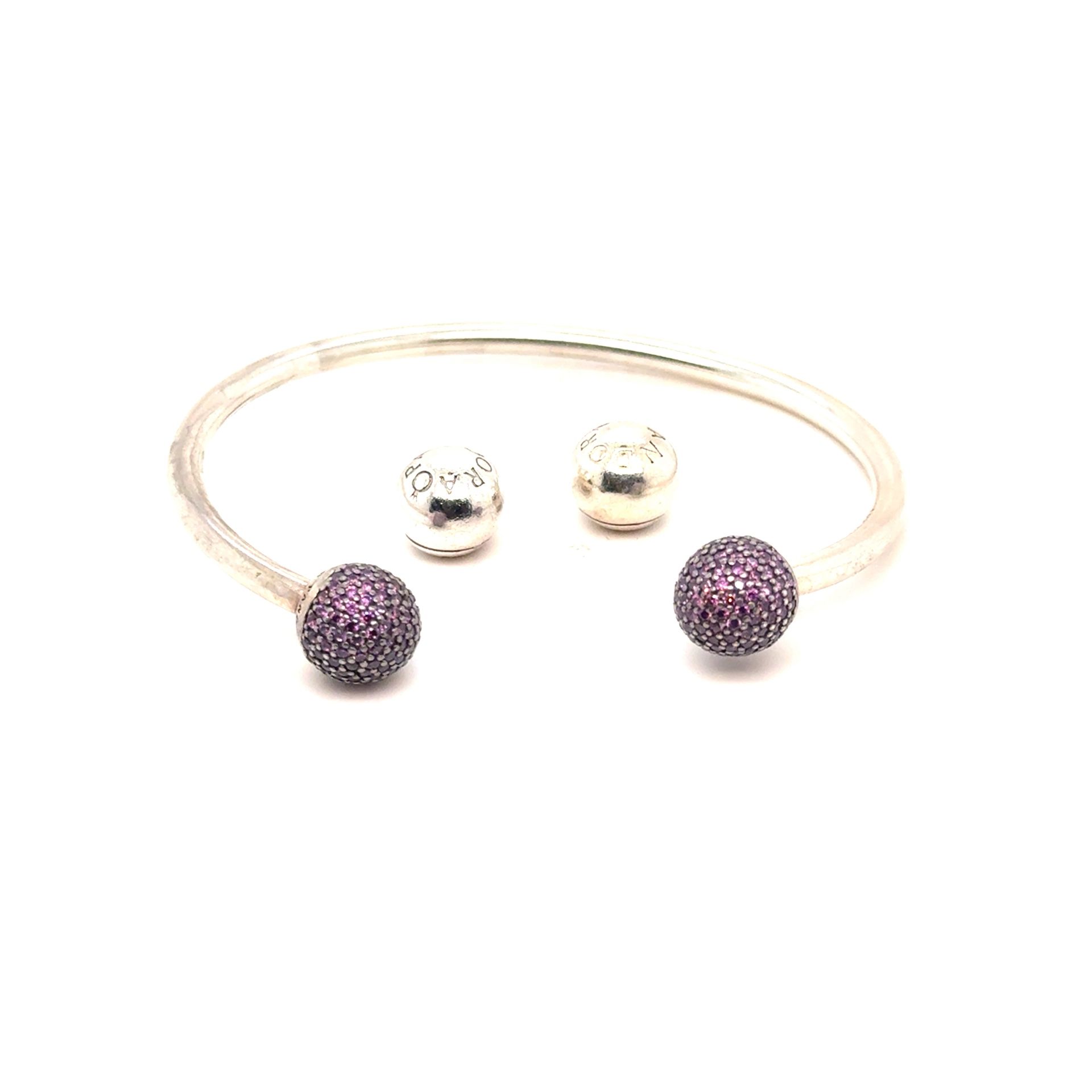 Pandora Pave Purple Cz /Silver Ball Ends Moments Cuff