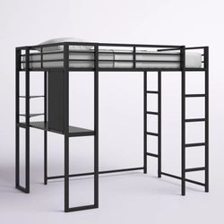 Twin Loft Bunk Bed With Built In Desk With Small Triangular Shelf 