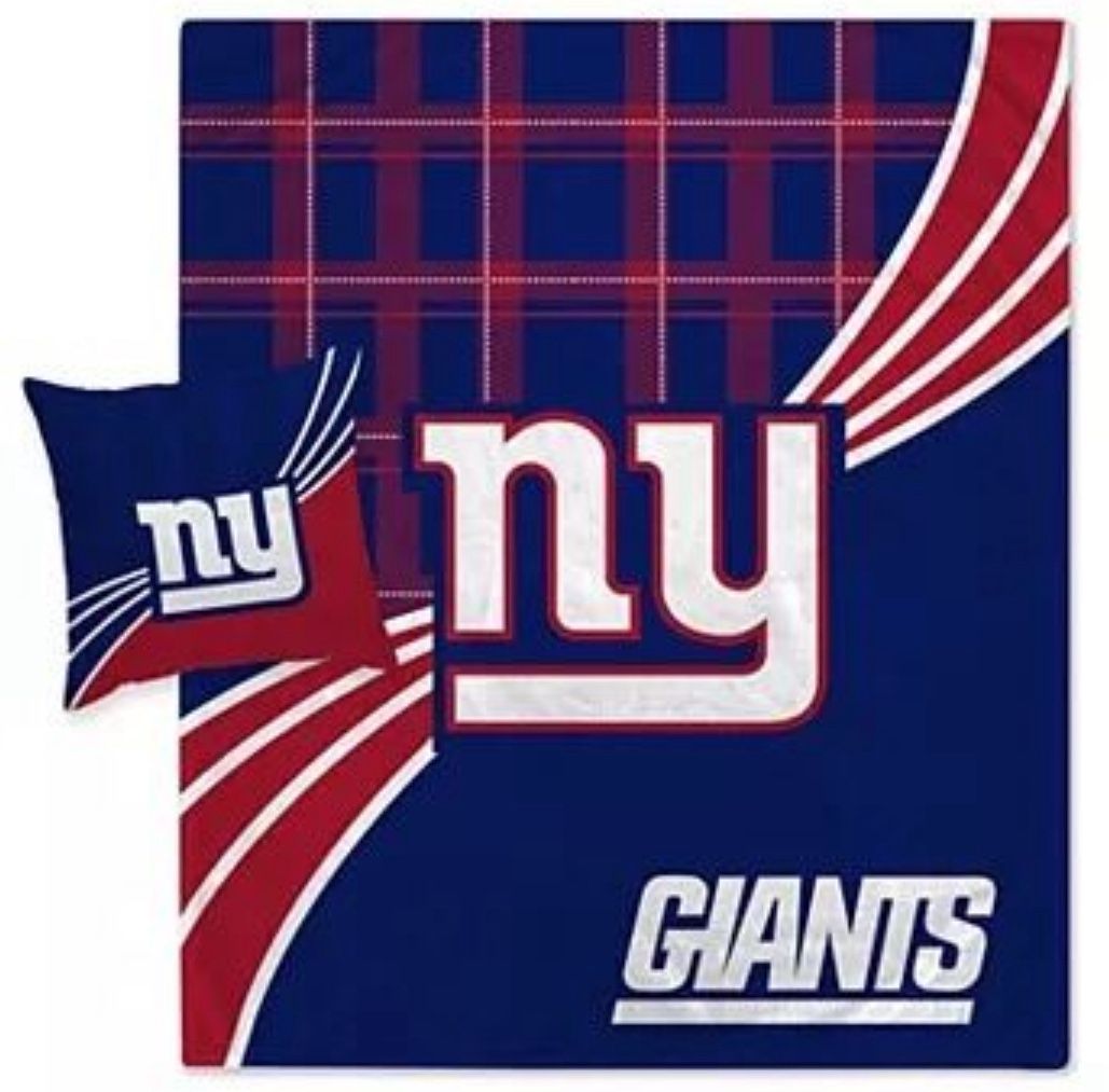  New York Giants Plaid Wave Flannel Fleece Blanket & Pillow Combo Set