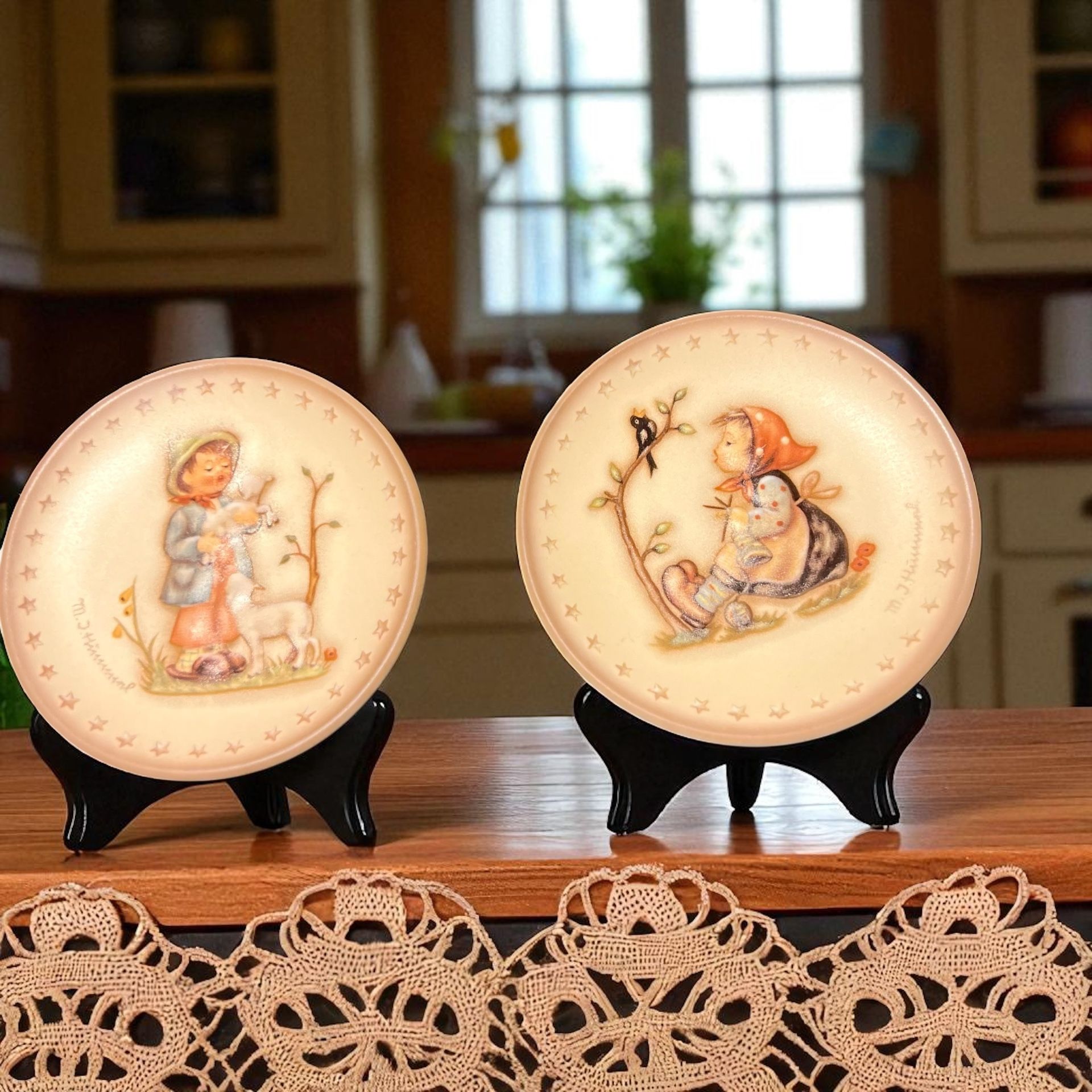 Hummel Goebel Miniature Plates HUM 990 The Lost Sheep HUM 978 Happy Pastime, 3.5”