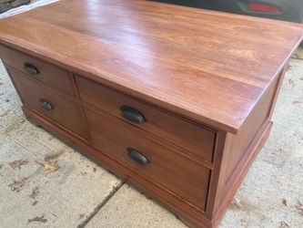 Restoration Hardware media console coffee display table with 4 drawers- heavy solid wood. Amazing deal!!