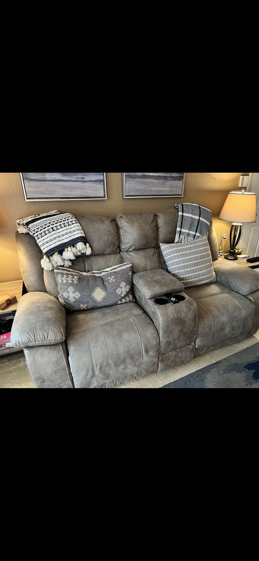 Suede Reclining Loveseat Grey In Color