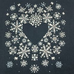 Women's Lg Navy Blue Quacker Factory Heart Snowflake Shirt 3/4 sleeve Winter 