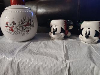 Ceramic cups and cookie jar