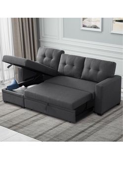 Gray Sectional Sleeper Sofa with Storage Chaise