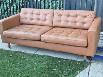 Tan Leather Tufted Two-Seat Sofa by Ikea